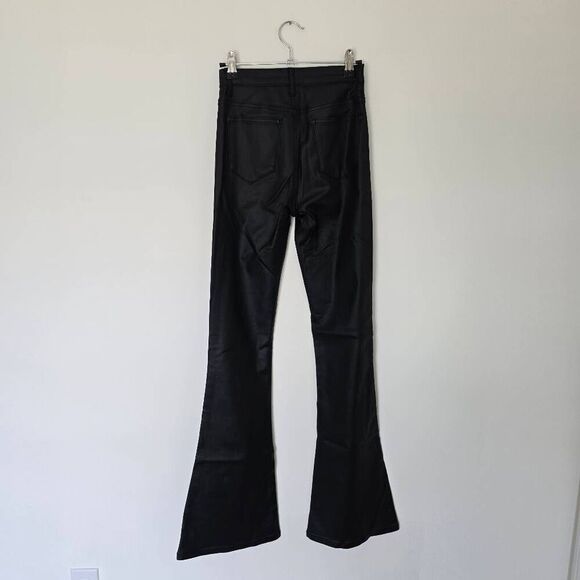 Edikted Luna Flared Jeans Women's Small Black Denim Faux Leather Zip Fly Stretch - Picture 6 of 8